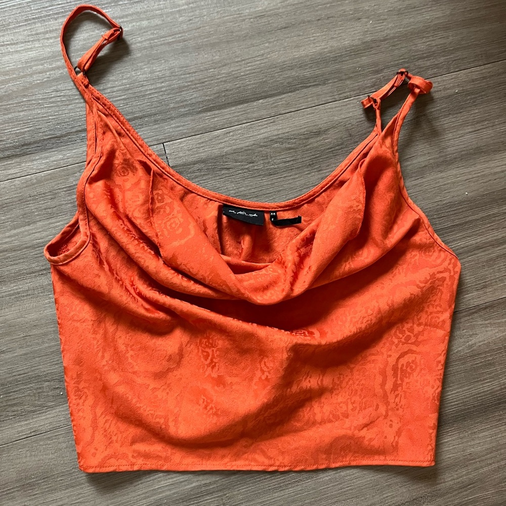 Urban Outfitters Orange Cowl Neck Jacquard Cropped Tank Top